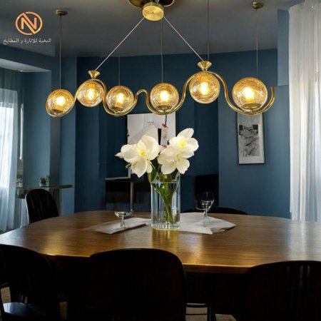 HSL8001 E27*6 910*400 ثريا ذهبي قزاز شفاف 6 طابات